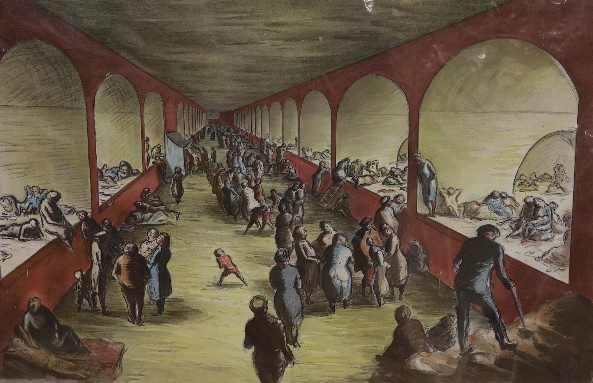 Edward Ardizzone, lithograph published by The National Gallery, 'Shelter scene', 76 x 101.5cm, unframed